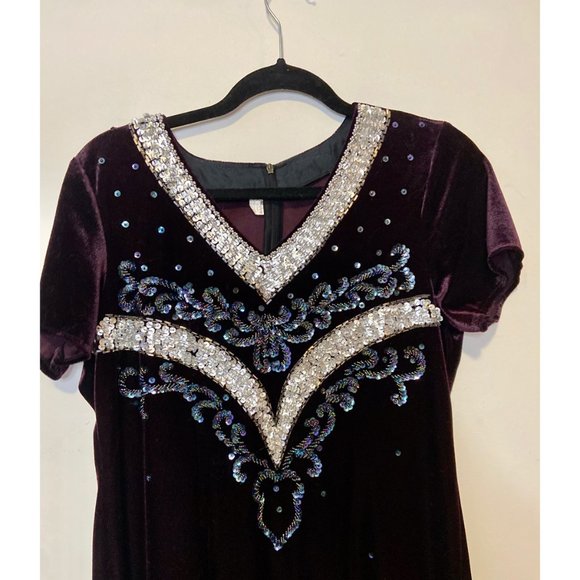 Vintage Long Purple Velvet/Velour Bedazzled Gown - Picture 3 of 5
